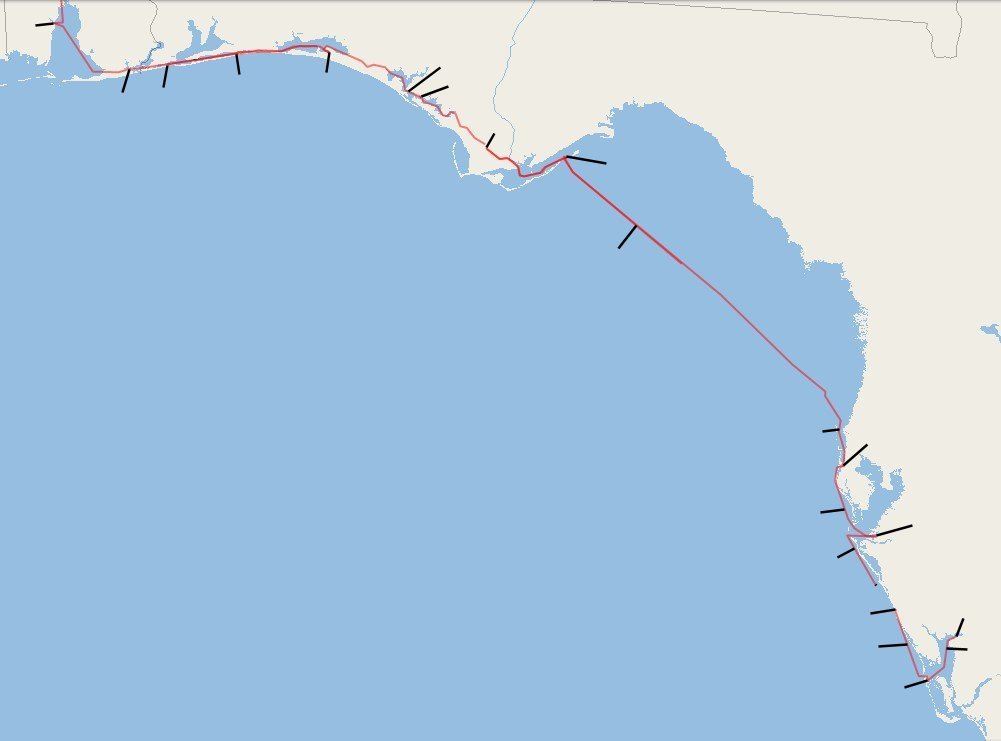 track along Gulf Coast